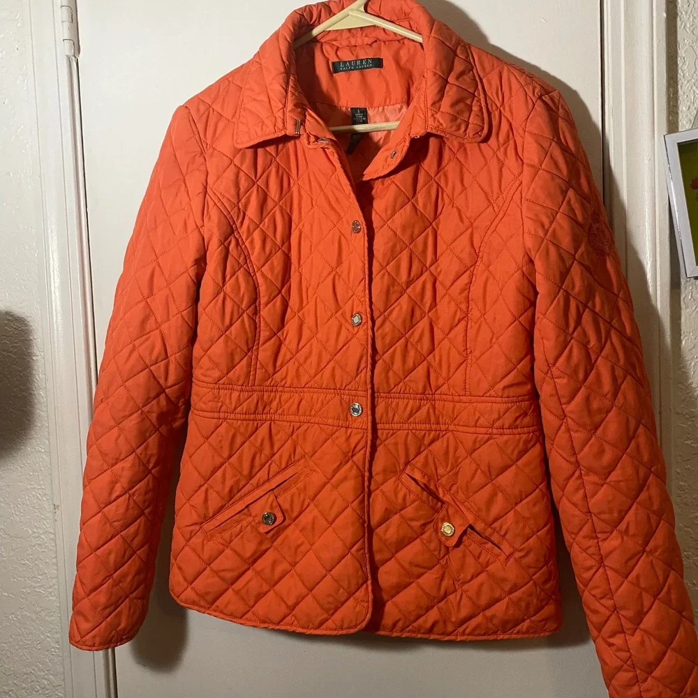 Lauren Ralph‎ Lauren Quilted Jacket Orange Lightweight Coat Women's Small Fall